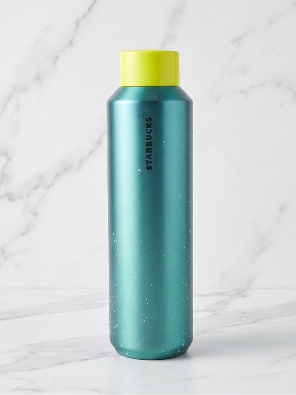 Starbucks 2020 Teal Speckled Stainless Steel Water Bottle Neon Yellow Lid 20 oz